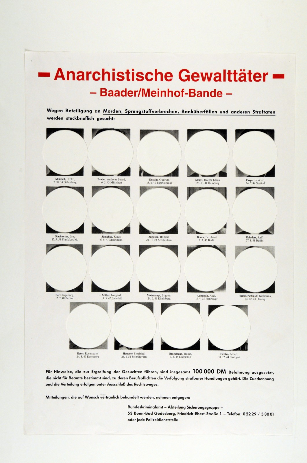 LA COLLECTION expo read into my black holes Anarchistische Gewalttäter – baaderMeinhof-Band